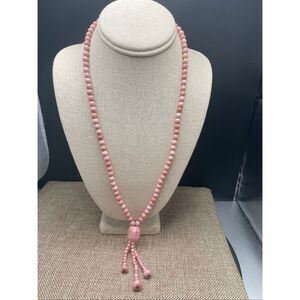 Jay King Pink Beaded Tassel Necklace with Faceted Focal Bead & Silver Hook Clasp